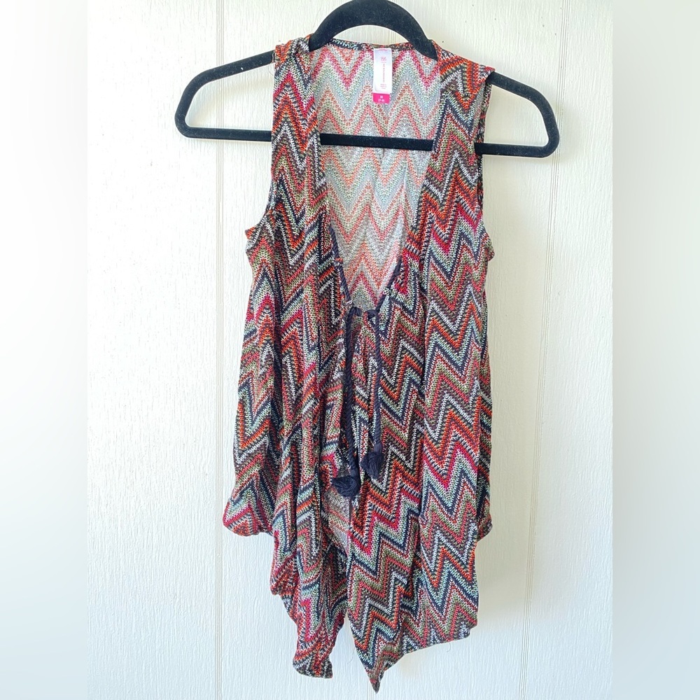 3/$15 festival sleeveless open shirt/ vest with tassel front tie / Aztec